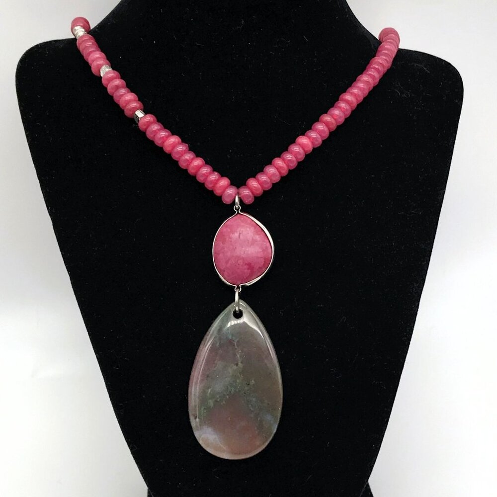Vintage Bloodstone Heliotrope Pendant Necklace Quartz Beaded Healing Chalcedony